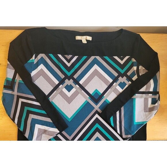 Banana Republic Dress Geometric Size Medium White, Black, Blue - Picture 2 of 8